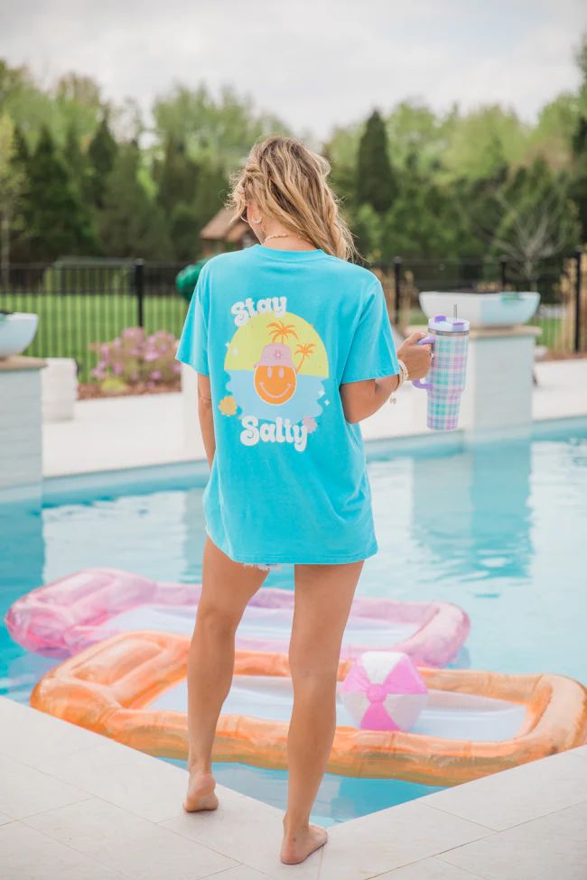 Stay Salty Aqua Blue Oversized Graphic Tee Tori X Pink Lily | Pink Lily