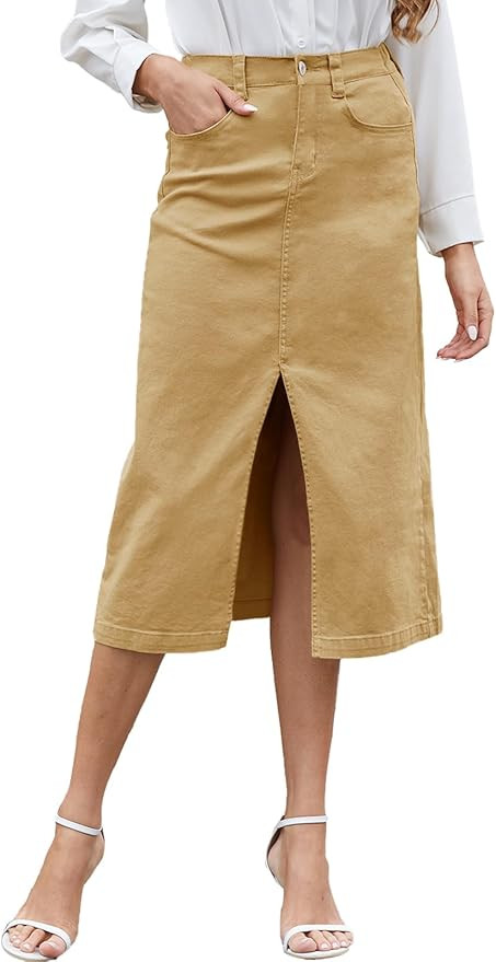 Women's Cargo Midi Skirt High Elastic Waist Front Slit Vintage Style Trendy Long Solid Skirts for... | Amazon (US)