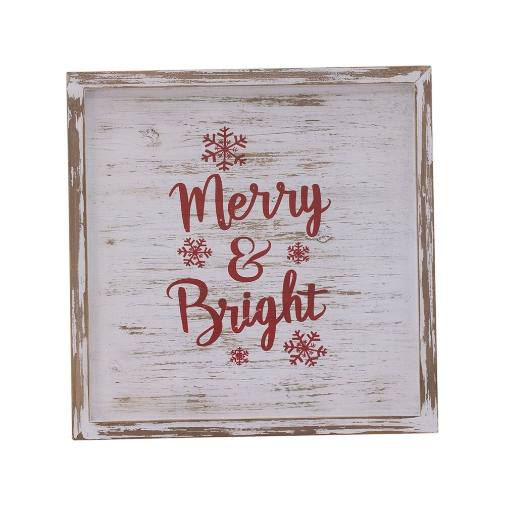 12" White Square Sign with Merry and Bright Design (White) | Bed Bath & Beyond