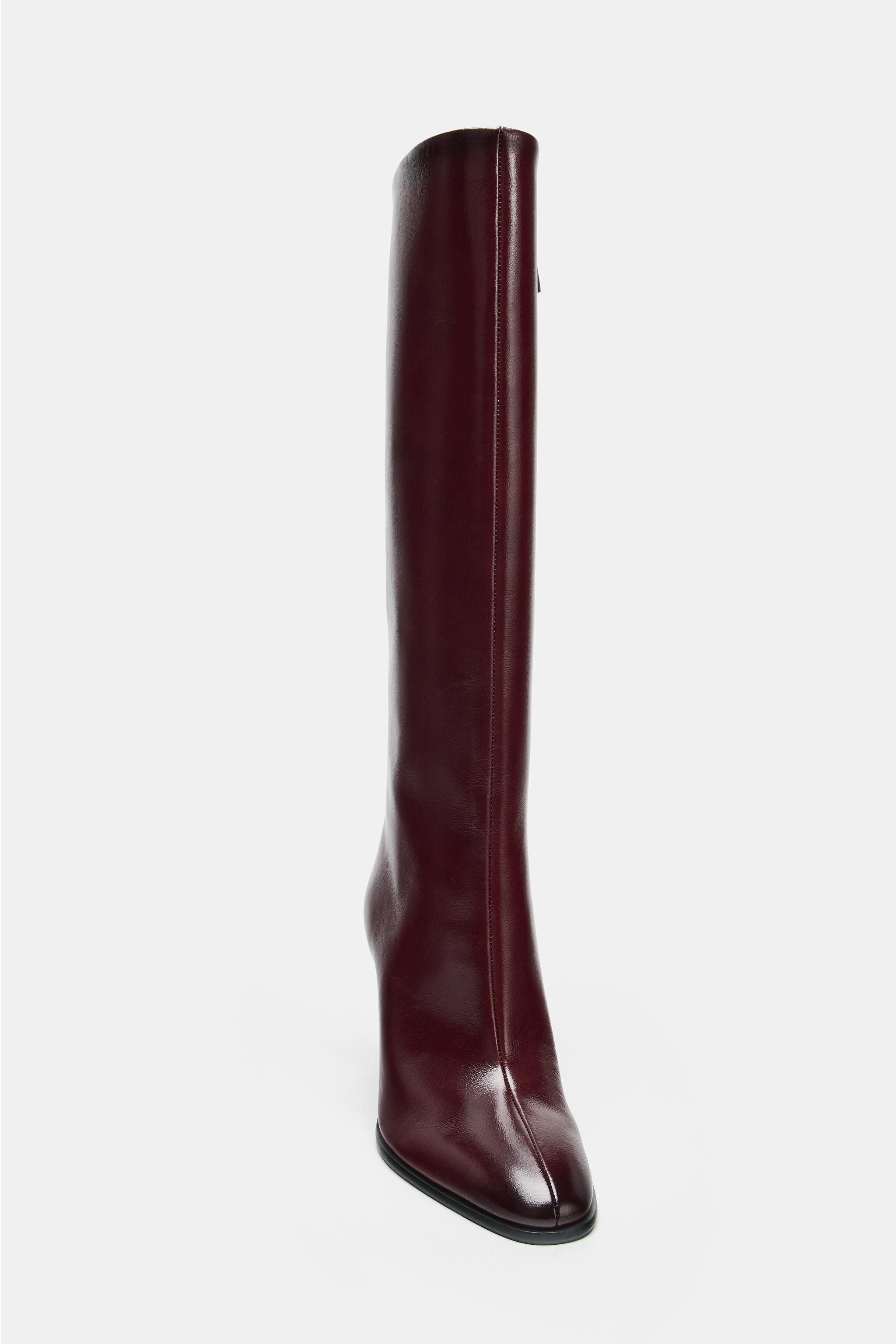 LEATHER BLOCK HEEL BOOTS | Zara UK