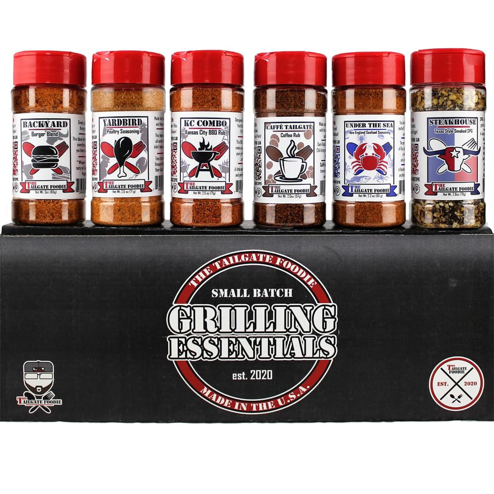 THE TAILGATE FOODIE Rare Pitmaster Gourmet Seasonings | 8 pc Grill Essentials Gift Set | 6 Secret Competition BBQ Spice Blends for Ribs, Pork, Brisket, Chicken, Fish, Steak **Great Christmas Gift** | Amazon (US)