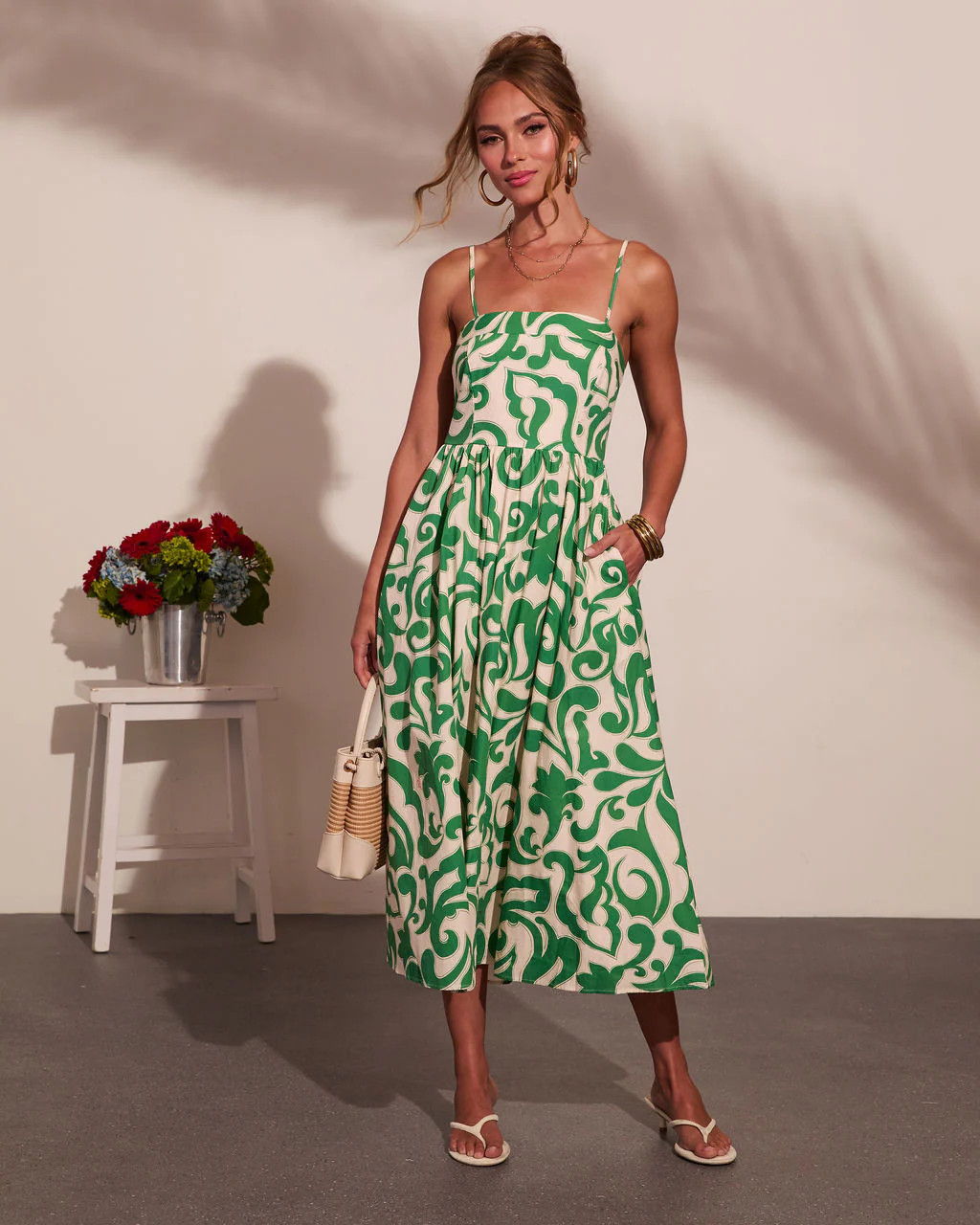 Coastal Heirloom Cotton Abstract Print Maxi Dress - Green Multi / XS | VICI