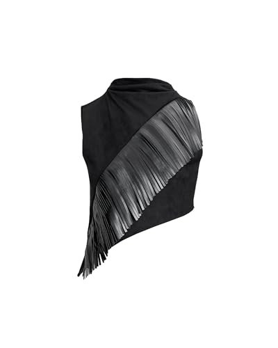 JW PEI Women's Adeline Asymmetric Fringe Sueded Top - Black | Amazon (US)