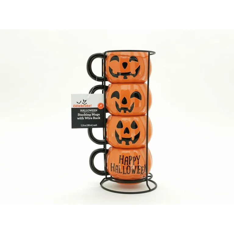 Way to Celebrate! Orange Pumpkin Mug Stack, 13 fl oz Stoneware | Walmart (US)