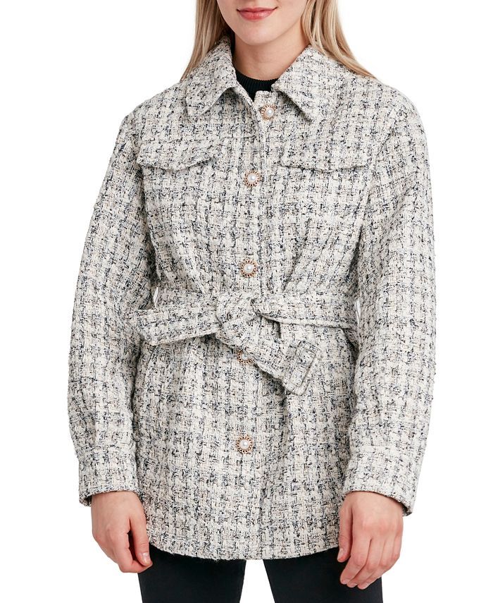 Laundry by Shelli Segal Embellished Tweed Shirt Jacket & Reviews - Coats & Jackets - Women - Macy... | Macys (US)