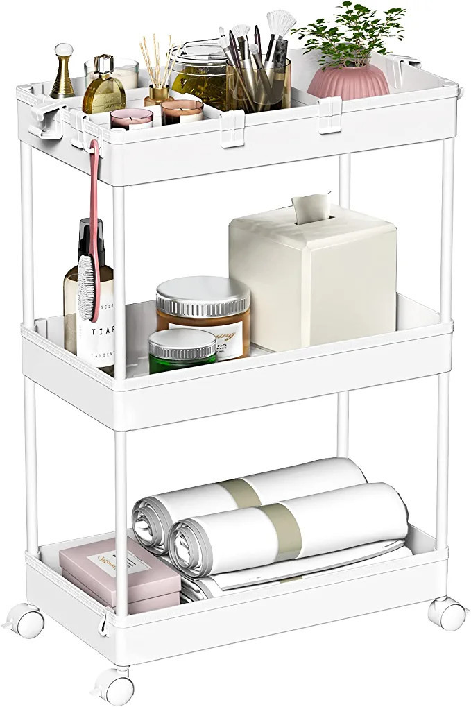 SPACELEAD 3-Tier Utility Storage Cart, Mobile Utility Cart with Lockable Caster Wheels, Rolling C... | Amazon (US)