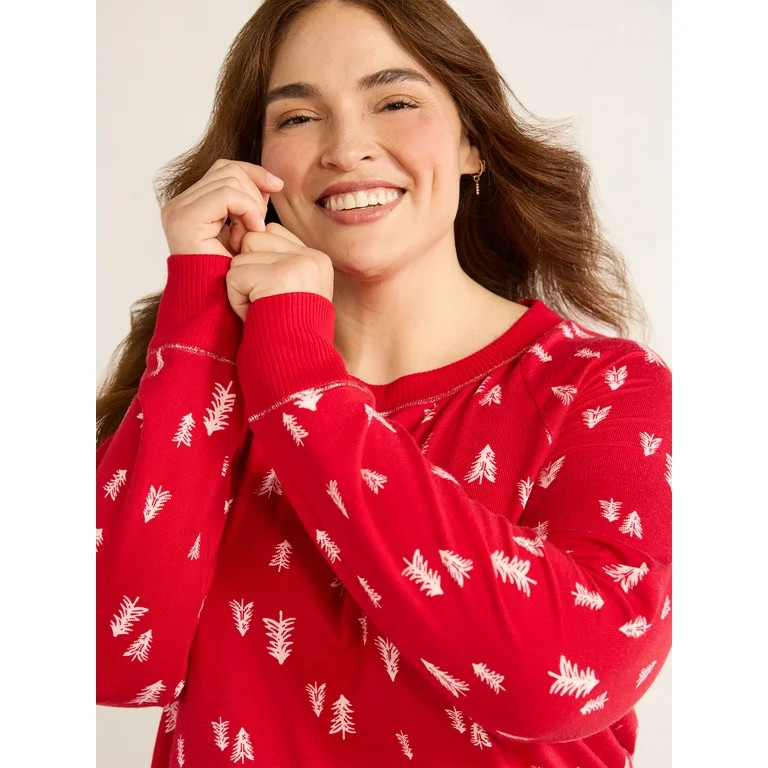 Joyspun Women’s Hacci Knit Tree Print Sleep Top with Long Sleeves, Sizes XS-3X | Walmart (US)