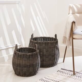 Valeria Round Resin Plant Pot and Decorative Basket Set | The Home Depot