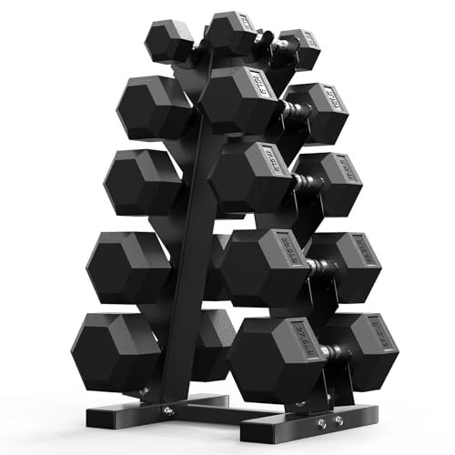PAPABABE Dumbbell Set Rubber Encased Hex Dumbbell Free Weights Dumbbells Set Home Weight Set- 175 lb Set (Pair of 5, 15, 17.5, 22.5, 27.5 lb with Rack) | Amazon (US)
