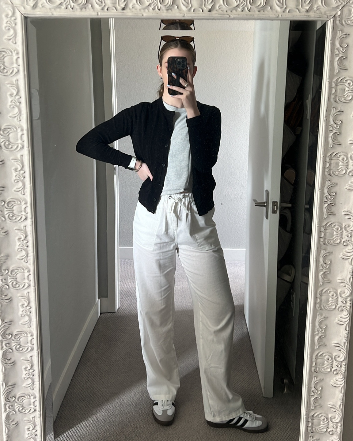 Casual outfit 

Abercrombie and fitch essential tee - wearing a medium 

Amazon linen man’s - these are actually men’s pants! Wearing a small 

Adidas sambas 

H&m black cardigan - wearing a medium 

RAYBAN Nina sunglasses - cat eye sunglasses are my fav and a woman in Trader Joe’s told me they were “hot” 😂



#LTKfindsunder100 #LTKshoecrush #LTKActive