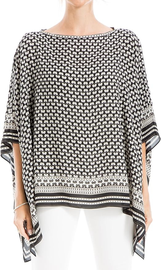 Max Studio Women's Scarf Blouse, Black/Cream Shell Beads Link, ONE | Amazon (US)