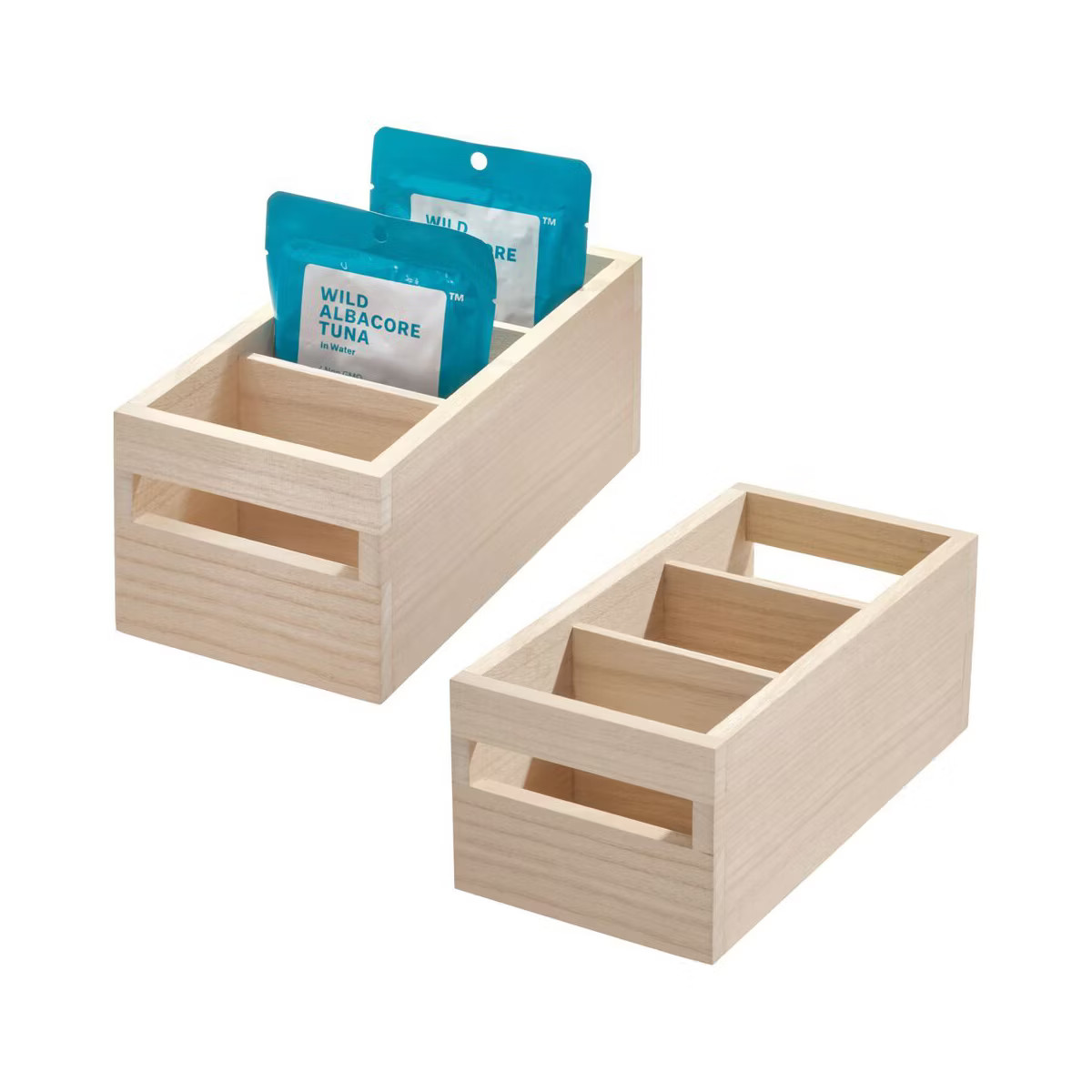 iDesign Paulownia Wood Divided Pantry Bin - Set of 2 - Natural | Target