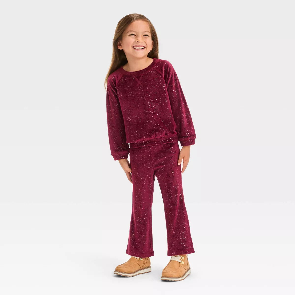 Toddler Girls' Flare Velour Top & Bottom Set - Cat & Jack™ Burgundy | Target