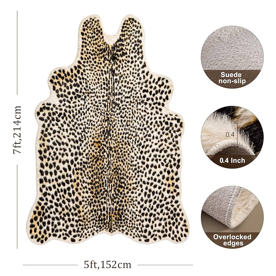 Cheetah Print Rug, Leopard Rug 5.2x7 Faux Animal Print Skin Cheetah Area Rug for Bedroom Living R... | Amazon (US)
