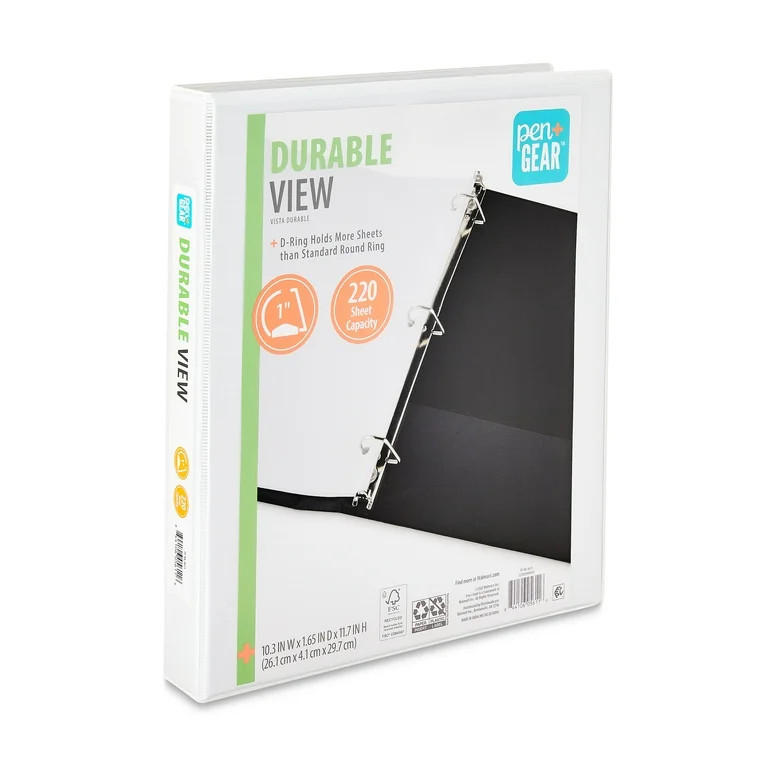 Pen+Gear Durable View 1" D-Ring Binder, White | Walmart (US)