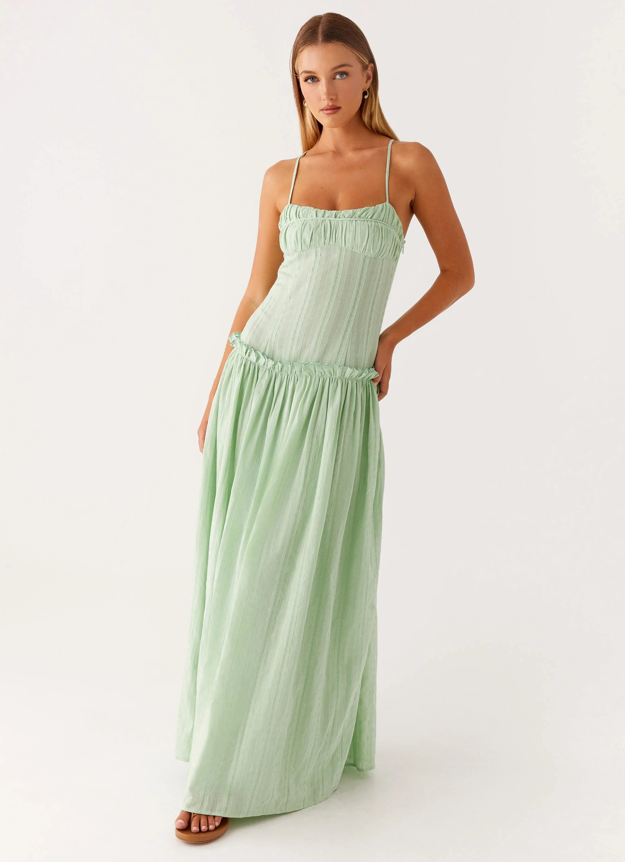Jacinda Drop Waist Maxi Dress - Sage | Peppermayo (Global)