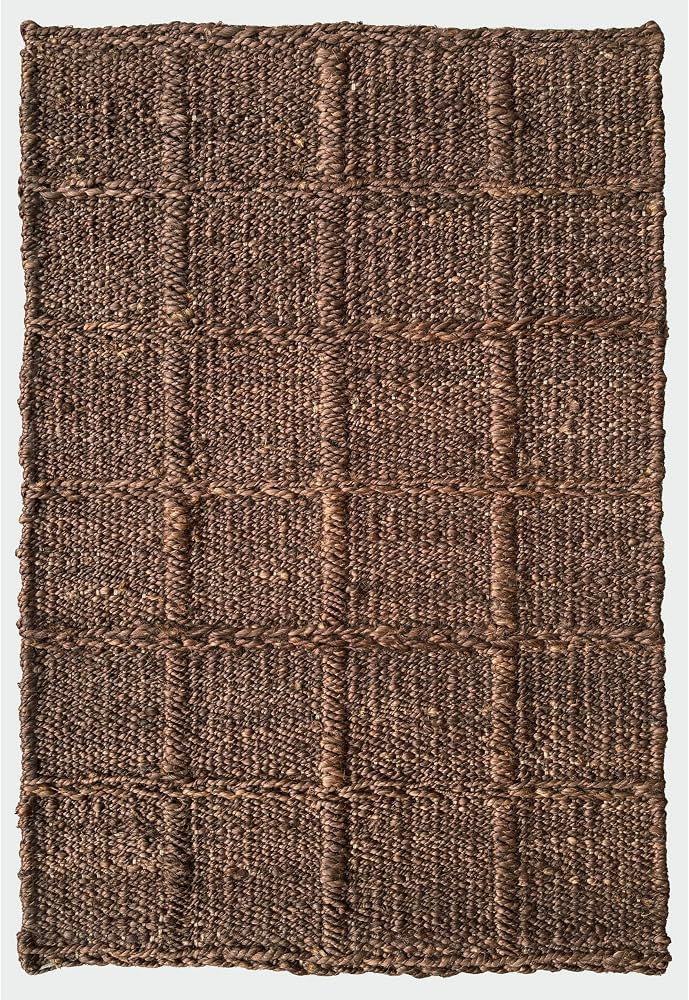 Block Grid Jute Area Rug, Brown, 2'x3' Checkered, Boho, Handwoven, Natural Fiber, for Living Room... | Amazon (US)