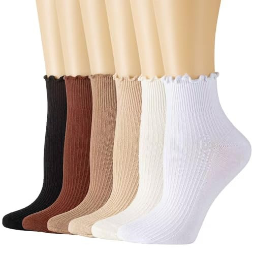 Losa Kute Crew Socks Aesthetic Ruffle Socks Scrunch Cute Socks Womens Ankle Socks for Women Frilly Lace Socks Women X12-Zongse02-M | Amazon (US)