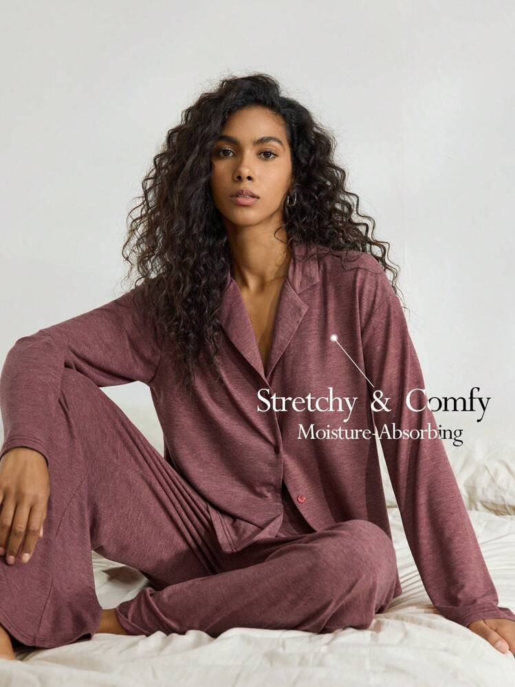 Ocili Leisure Women's Soft Fleece Collar Fluffy Pajama Set, Long Sleeve Top & Long Pants, Floral Gray Holiday Season  Cozy And Elegant Details, Fall Winter Clothes | SHEIN