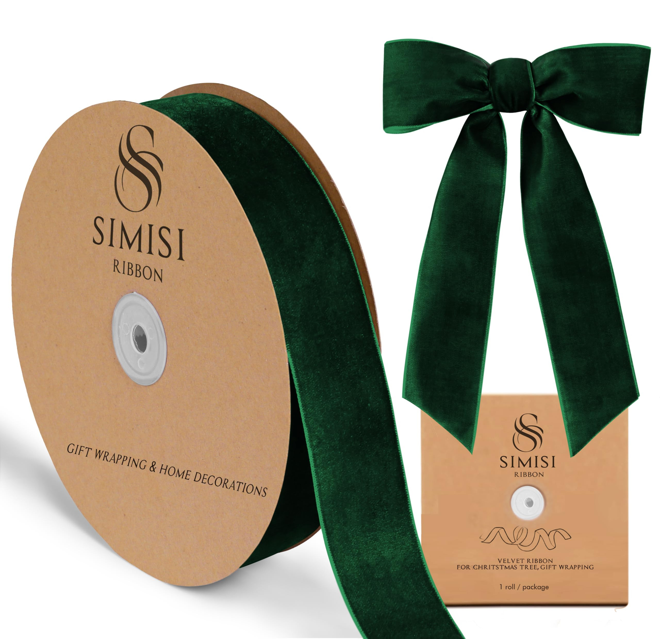 Dark Green Velvet Ribbon 1.5'' 25 Yards for Christmas Tree, Gift Wrapping, Flower Bouquet, Wreath... | Amazon (US)