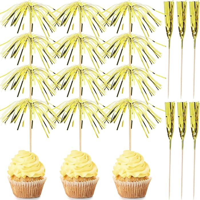 200Pcs Gold Cupcake Toppers, New Years Firework Cocktail Picks Gold Party Table Decorations Firew... | Amazon (US)