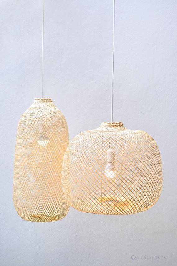 Bamboo Pendant Light, Repurposed Fish Trap Ceiling Lamp, Asian Oblong and Round Woven Bamboo Hanging | Etsy (UK)