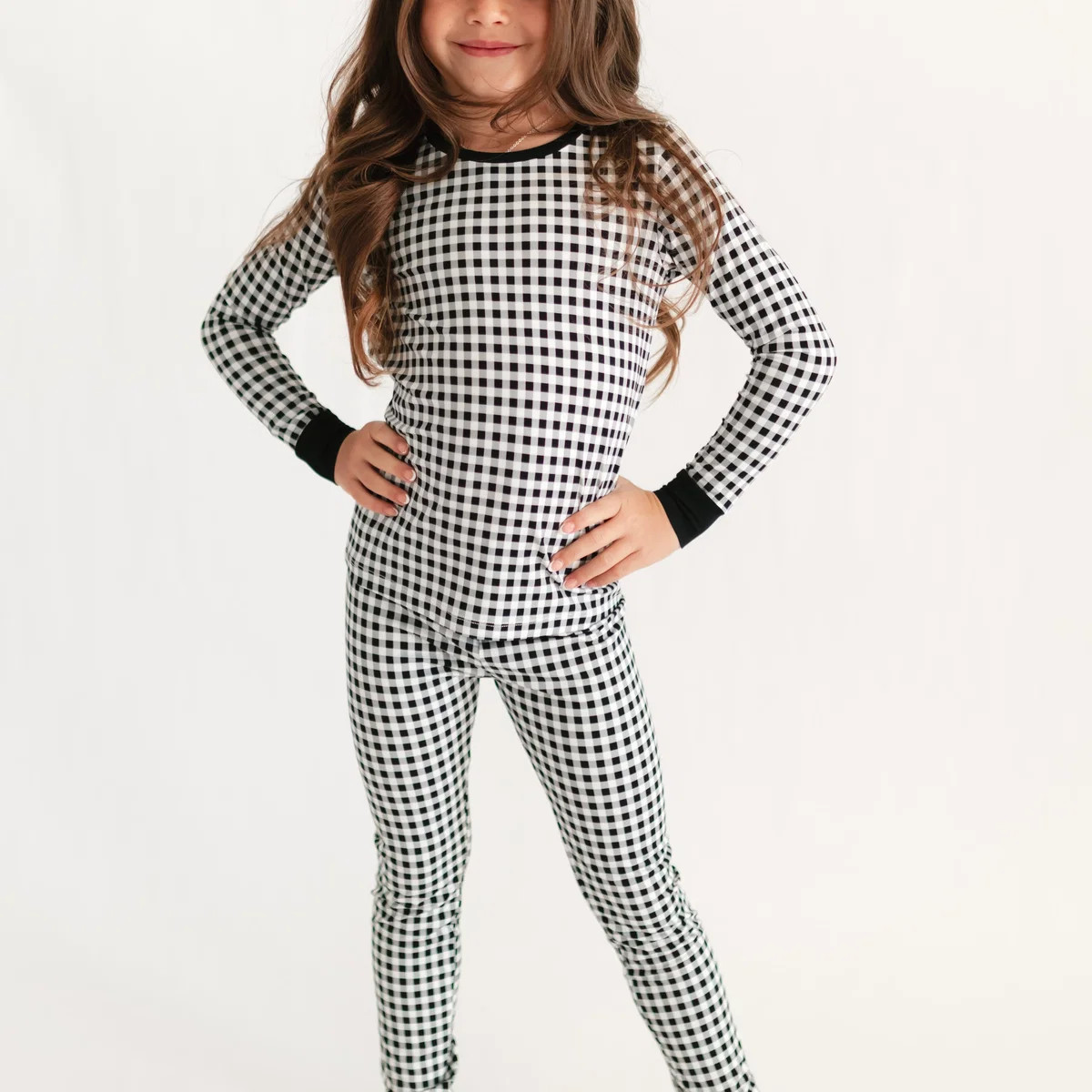 Youth Pajama Set in Black Gingham | Silks Design