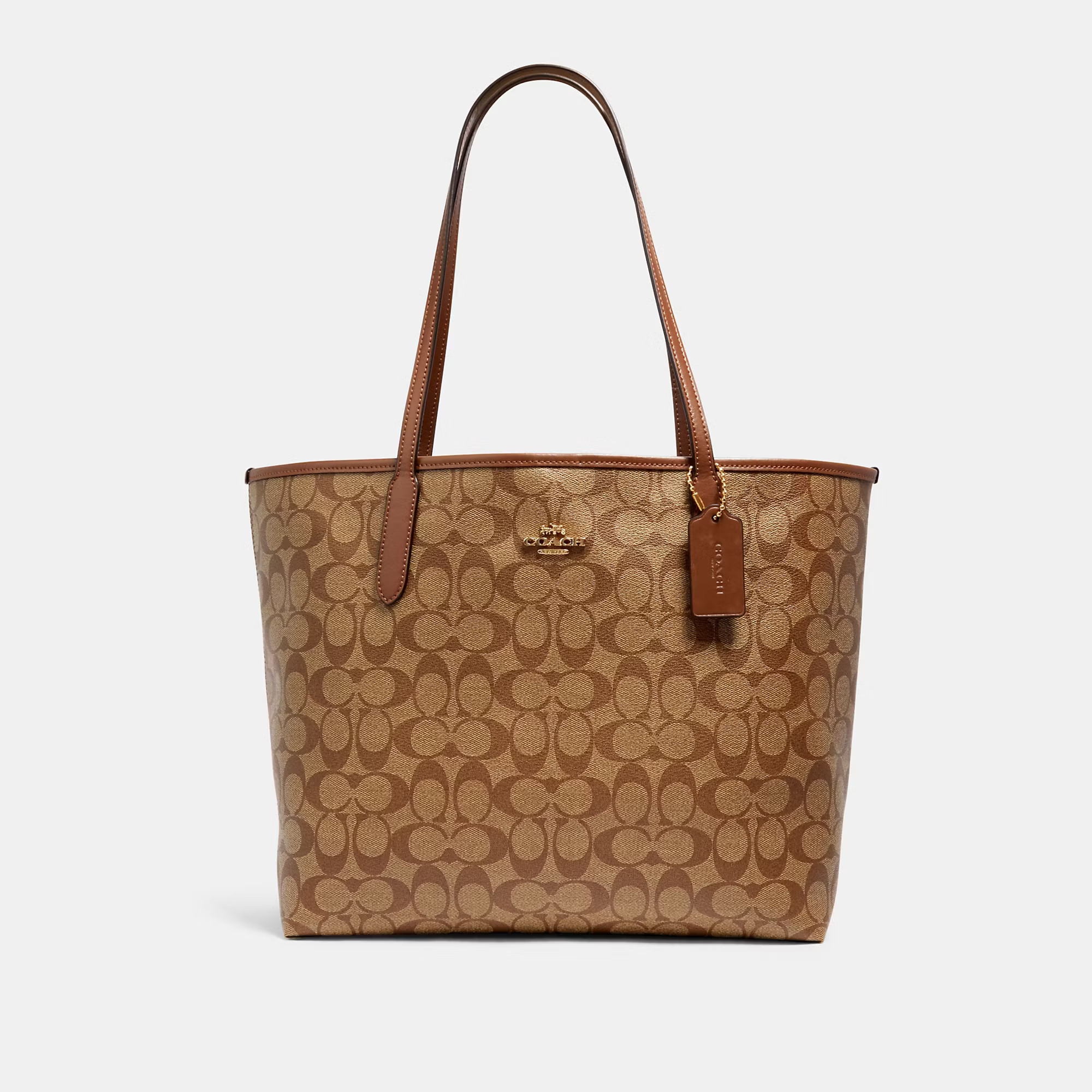 COACH Women's City Tote In Signature Canvas - Gold/Khaki Saddle 2 | Coach Outlet US
