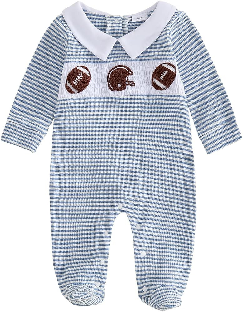 Bagilaanoe Newborn Baby Boy Footie Romper Waffle Knit Outfit Fall Jumpsuit | Amazon (US)