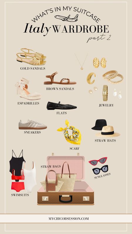 Ciao! Here is a peek into what’s in my suitcase for a summer vacation to Italy. Though not everything I’m bringing is pictured, this is a great starter shoe and accessory packing list for a classic capsule wardrobe/chic vacation outfits. (Linking some similar pieces/options to what I have!)

#LTKShoeCrush #LTKFindsUnder100 #LTKTravel