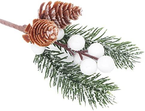 12 Pack White Berry Picks, Winter Berries Pine Branches Snowy Christmas Tree Picks Sprays Artific... | Amazon (US)