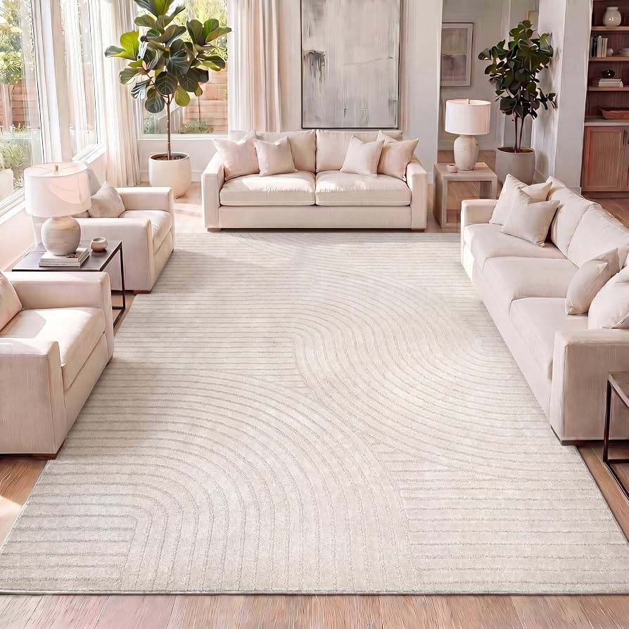 JONATHAN Y Hallie High-Low Curve Ivory/Cream Indoor/Outdoor Area Rug, 9x12, Minimalist, Pet Frien... | Amazon (US)