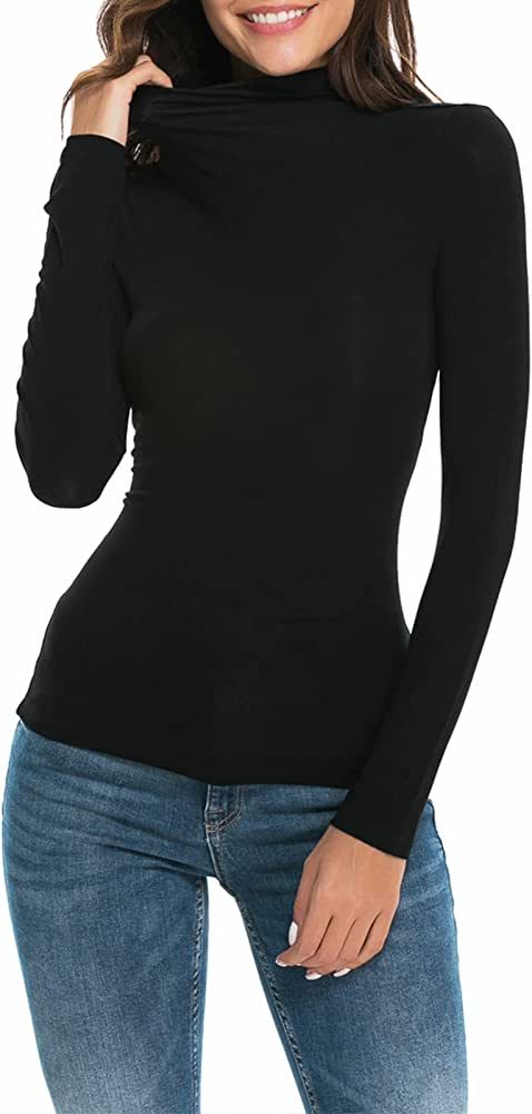 Womens Long Sleeve/Sleeveless Mock Turtleneck Stretch Fitted Underscrubs Layer Tee Tops | Amazon (US)