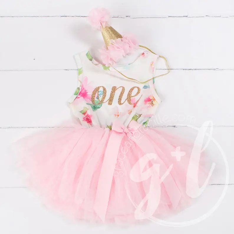 Pink Floral First Birthday Outfit First Birthday Dress 1st | Etsy | Etsy (US)