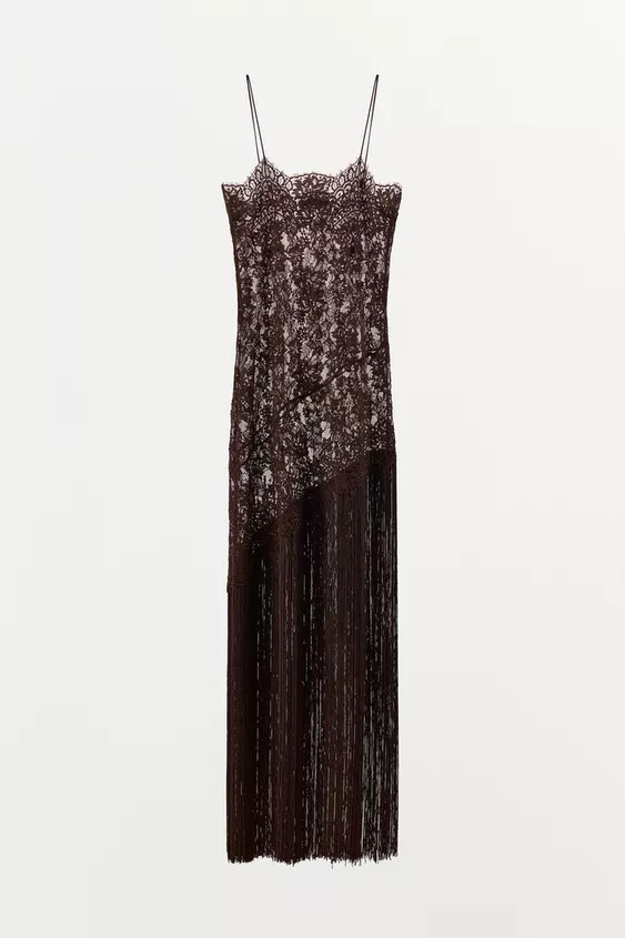 LACE AND FRINGED STRAPPY DRESS | Zara UK