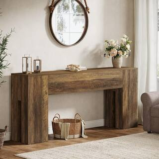 Turrella 71 in. Rustic Brown Rectangle Wood Console Table with Thick Legs, Farmhouse Entryway Tab... | The Home Depot
