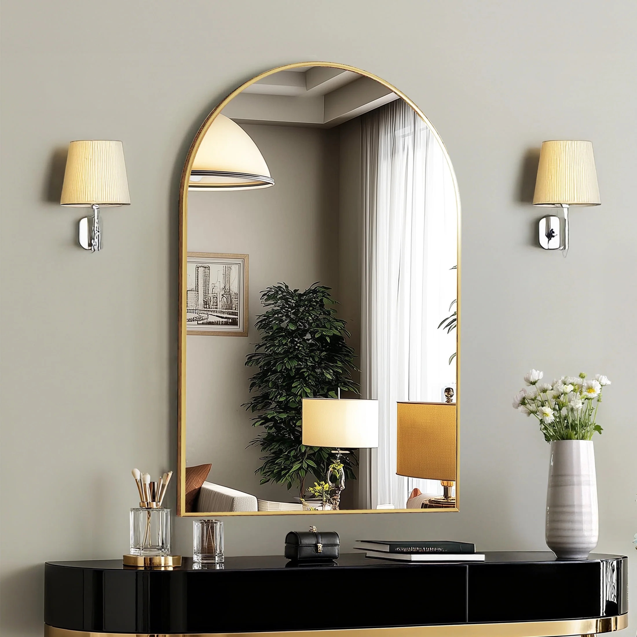 EDX 20"X30" Arched Bathroom Mirror, Wall Mounted Mirror with Aluminum Alloy Frame, Bathroom Mirro... | Walmart (US)
