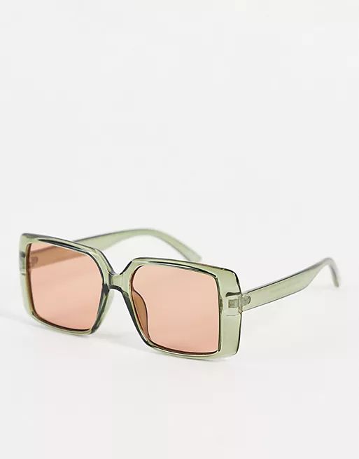 ASOS DESIGN recycled frame 70s sunglasses with orange lens in green  | ASOS | ASOS (Global)