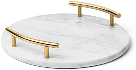 White Marble Tray with Gold Handles - Marble Perfume Tray for Vanity - Round Decorative Tray (Rou... | Amazon (US)