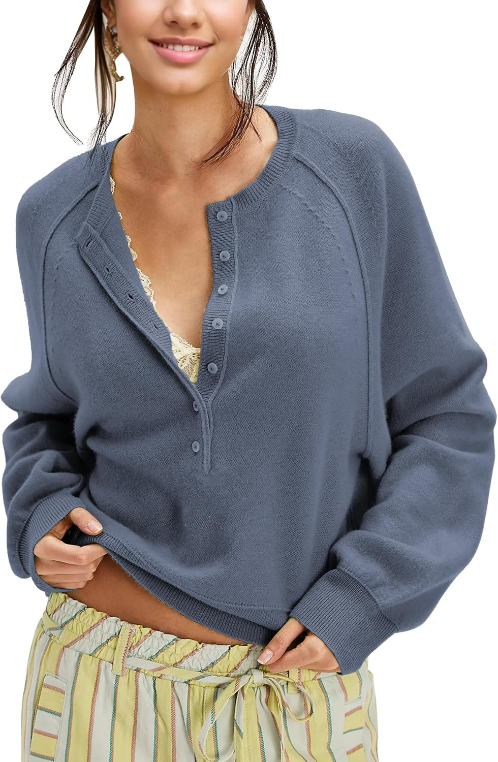 Womens Half Button Sweater Henley Neck Pullover Top | Amazon (US)