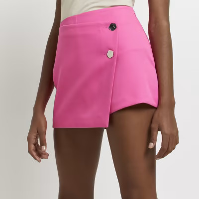 Pink asymmetric wrap skort | River Island (UK & IE)
