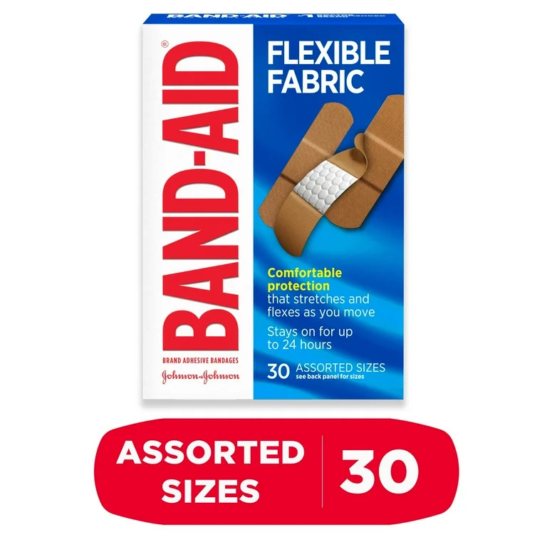 Band-Aid Brand Flexible Fabric Adhesive Bandages, Assorted, 30 Count | Walmart (US)