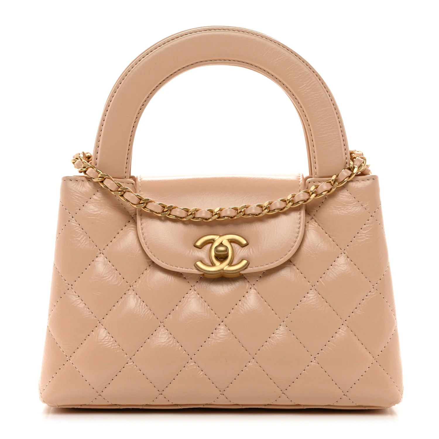 Shiny Aged Calfskin Quilted Nano Kelly Shopper Beige | FASHIONPHILE (US)