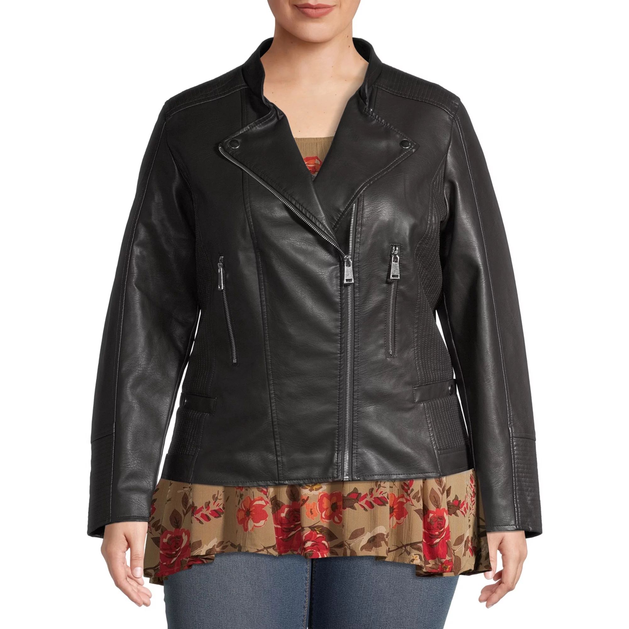 Mark Alan Women's Plus Size Vegan Leather Moto Jacket | Walmart (US)