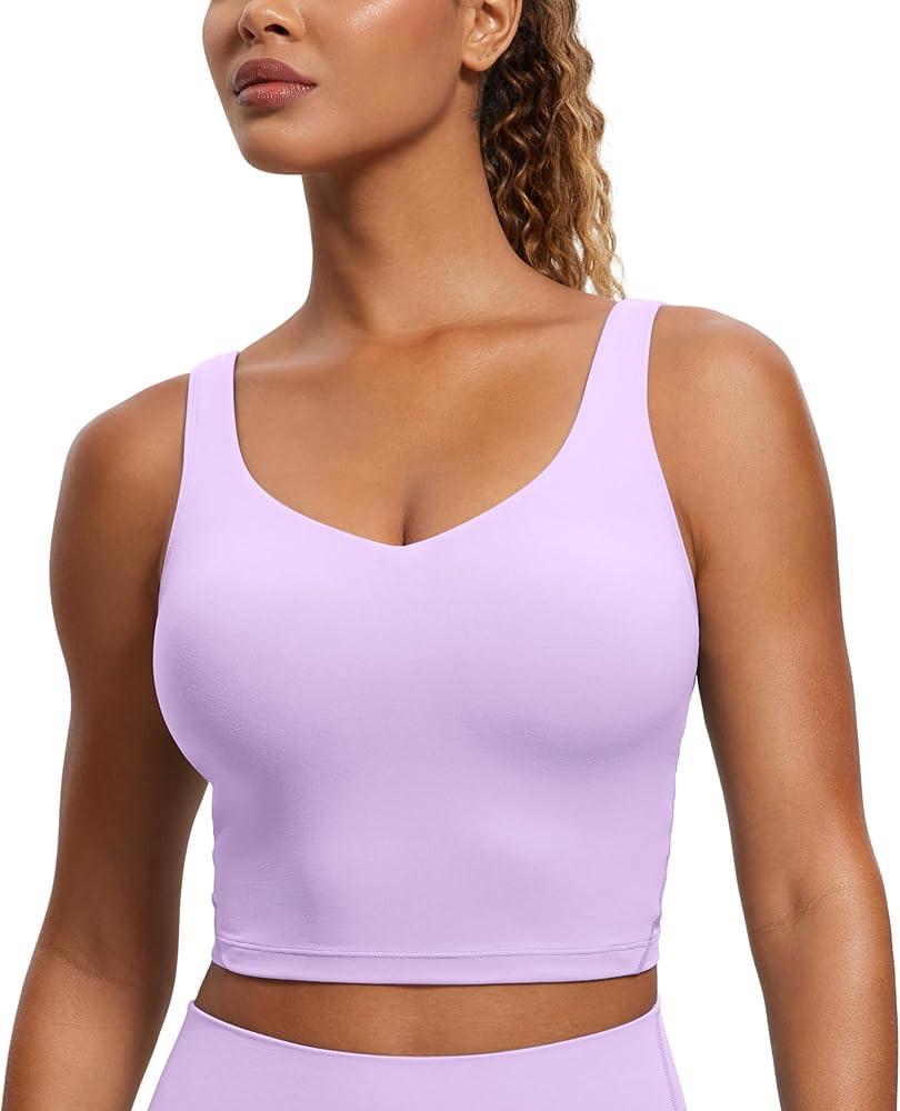CRZ YOGA Butterluxe Womens V Neck Longline Sports Bra - Padded Workout Crop Tank Top with Built i... | Amazon (US)