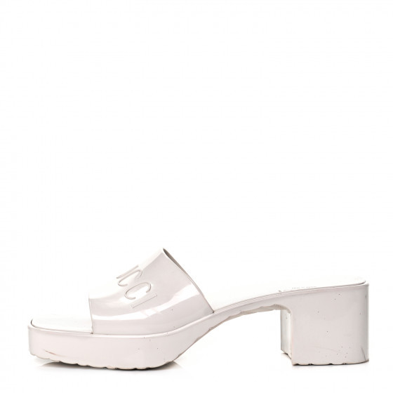 GUCCI Rubber Gucci Logo Womens Platform Slide Sandals 41 Mystic White | Fashionphile