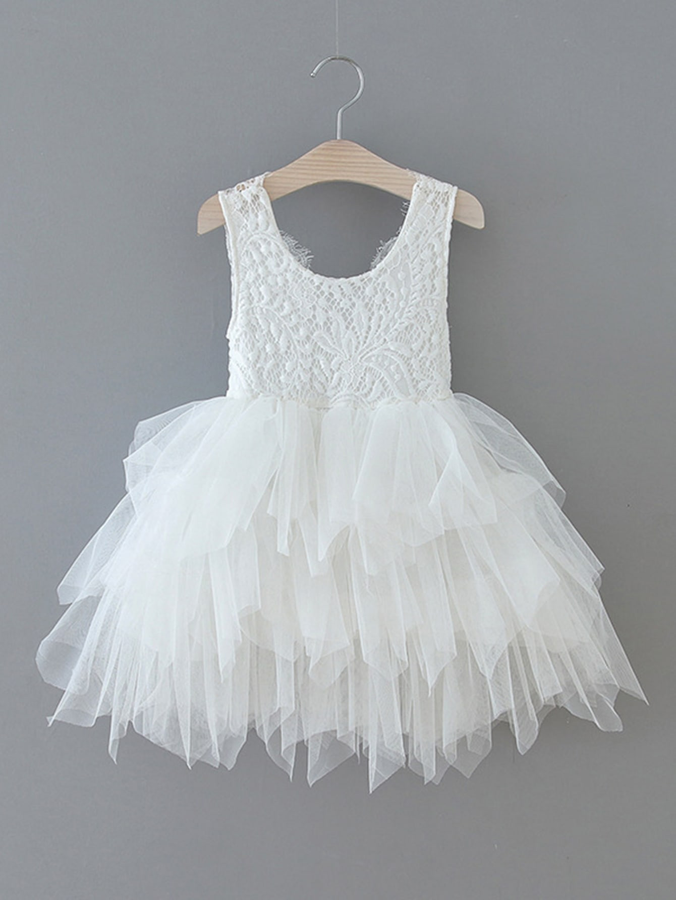 SHEIN Young Girl Lace Bodice Layered Mesh Hem Dress | SHEIN