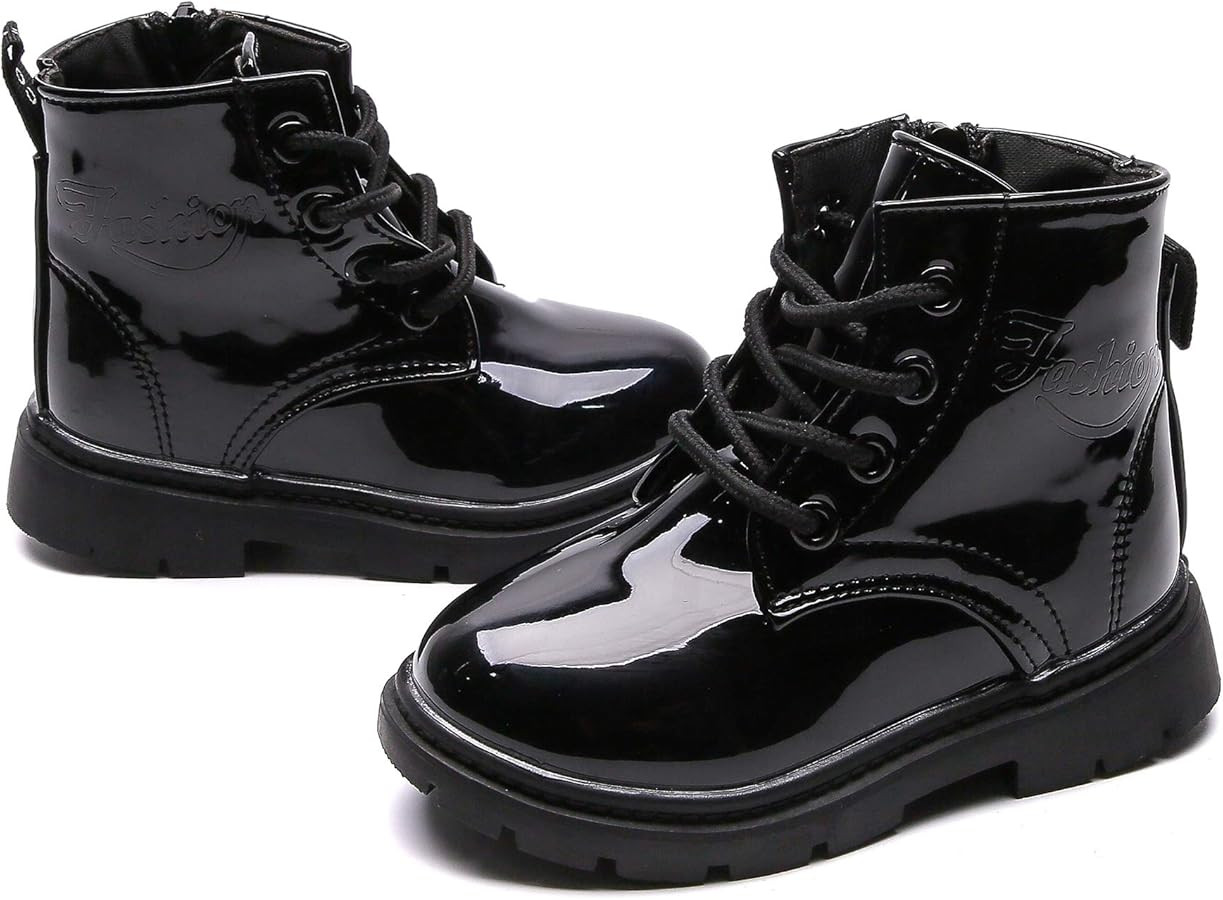 Komfyea Autumn Leather Combat Zipper Lace Up Boots （Toddler/Little Kids） Children Winter Ankl... | Amazon (US)