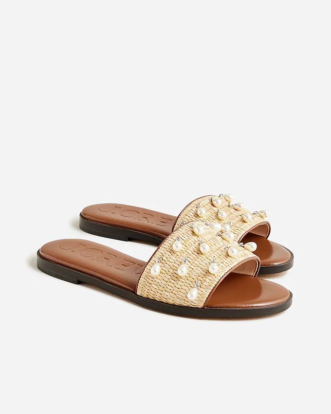 Georgina woven faux-raffia sandals with pearls | J. Crew US