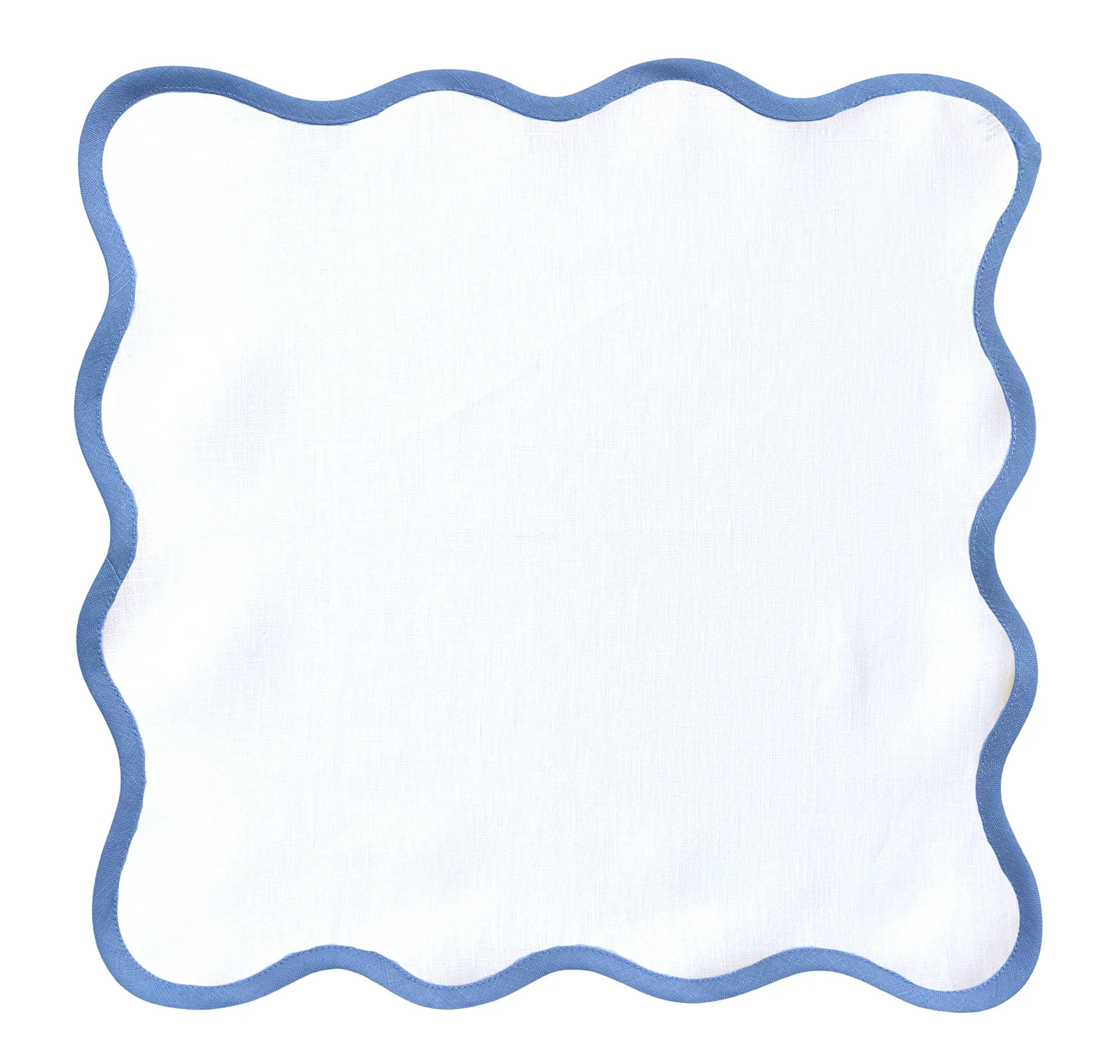 Linen Scalloped Square | Lily White with Cornflower Trim | Fenwick Fields, LLC